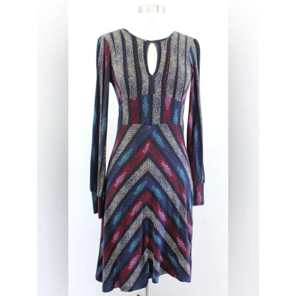 Free People Long-Sleeve Chevron Dress in Blue, Red, Purple, Black, Cream - Picture 2 of 6